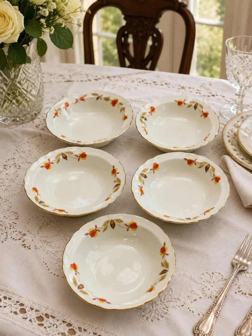 Autumnware Vintage Hall China Autumn Leaf Mary Dunbar Dessert Bowl Set Dish 5.5